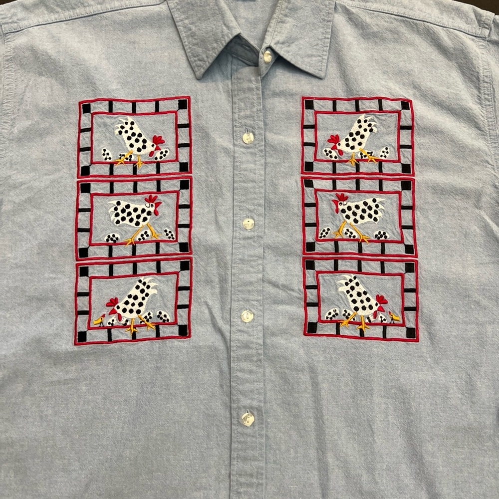 Vtg Chicken Farmhouse Embroidered Chick Eggs Denim Button FrontShirt Women's XL? - Picture 10 of 10